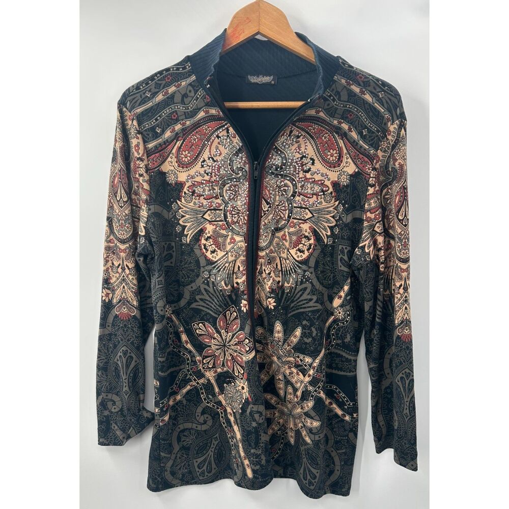 Vintage Vanilla Sugar Paisley Y2K Track Jacket XL Embellished Cotton Abstract